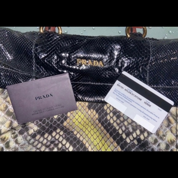PRADA Black Leather Snake Skin & Nylon Handbag EXCELLENT CONDITION - Picture 8 of 14